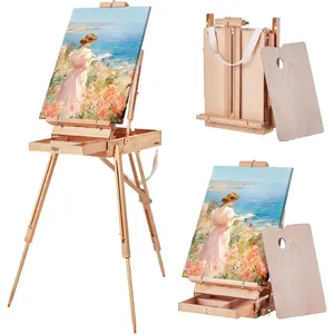 VEVOR French Easel, Hold Canvas to 34", Beechwood Foldable Sketchbox Easel with Drawer, Palette and Strap, Angle and Height Adjustable, Portable Wooden Art Painting Easel for Studio and Field