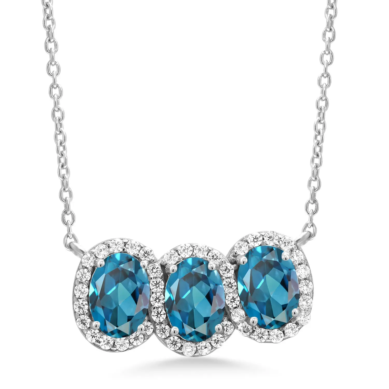 2-4 Cttw 3-Stone Pendant Necklace for Women | 925 Sterling Silver | Oval 7X5MM Gemstone Birthstone Three Stone Necklace | With 18 Inch Silver Chain