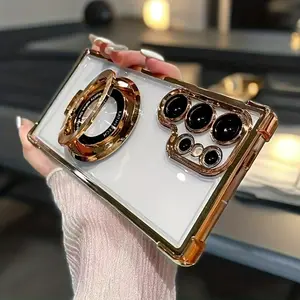 High-Quality Transparent Acrylic Hard Shockproof Magnetic Stand Case for Samsung Galaxy S26/S25/S24/S23/S22S21 (Ultra/Fe/Edge/Plus)- Includes Lens Film, Durable And Supports Magnetic Charging