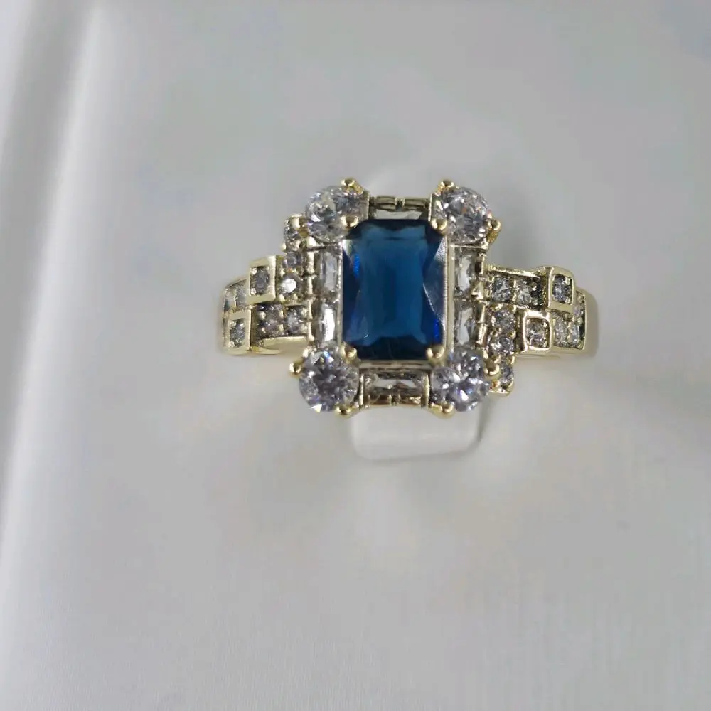 #11/ Anillo Color Zafiro Azul ,14KGold-Plated Blue Ring Solitairering
