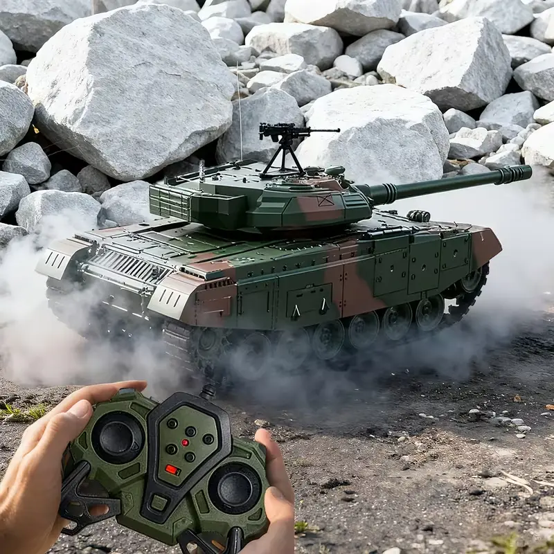 Durable 1:28 Scale RC Battle Tank Toy, 2.4GHz Remote Control, Realistic Rotating Turret & Look, Firing & Sound Effects, All-Terrain Tracks, Rechargeable, Indoor/Outdoor Play