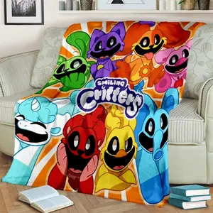 Cute Cartoon Printed Throw Blanket Polyester Soft Cozy Blanket Smiling Critters Style Home Bedroom Bed Sofa Nap Travel Use For Kids Toddlers Boys Girls Gift All Season Warm Lightweight,summervibes