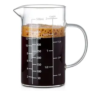 500ML 2 CUP Glass Liquid Measuring Cup With Handle, High Borosilicate Glass Three Scales (OZ, Cup, ML/CC) for Kitchen or Restaurant, V-Shaped Spout Glass Measuring Beaker, Easy To Read
