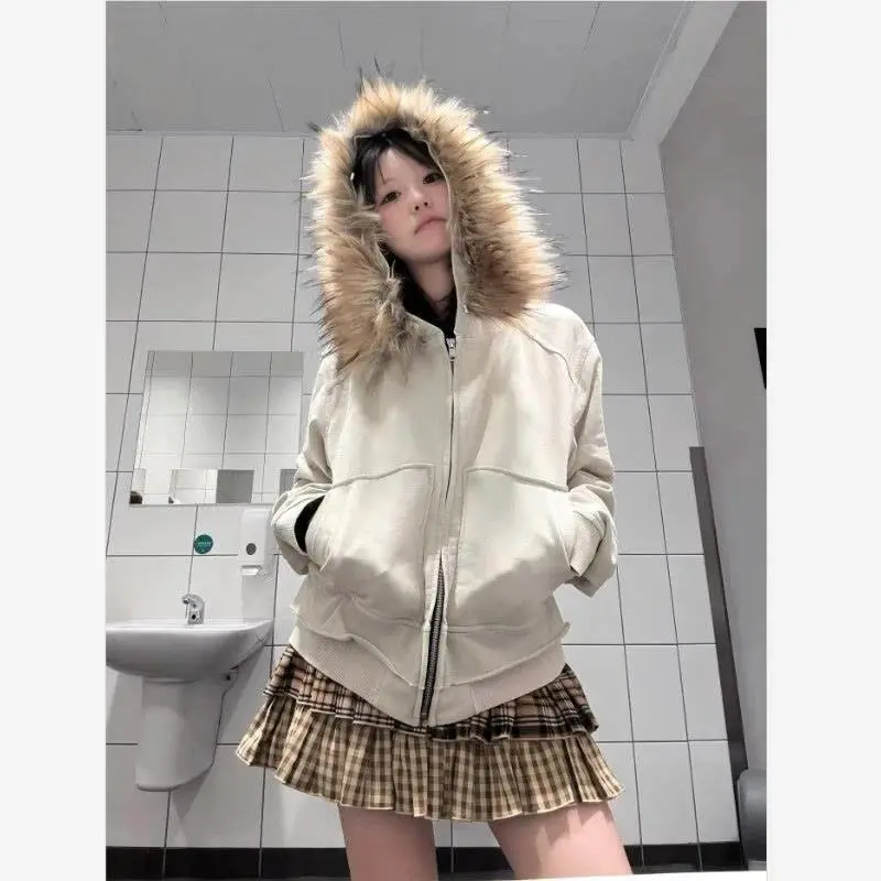 y2k jacket with fur hood - TikTok Shop