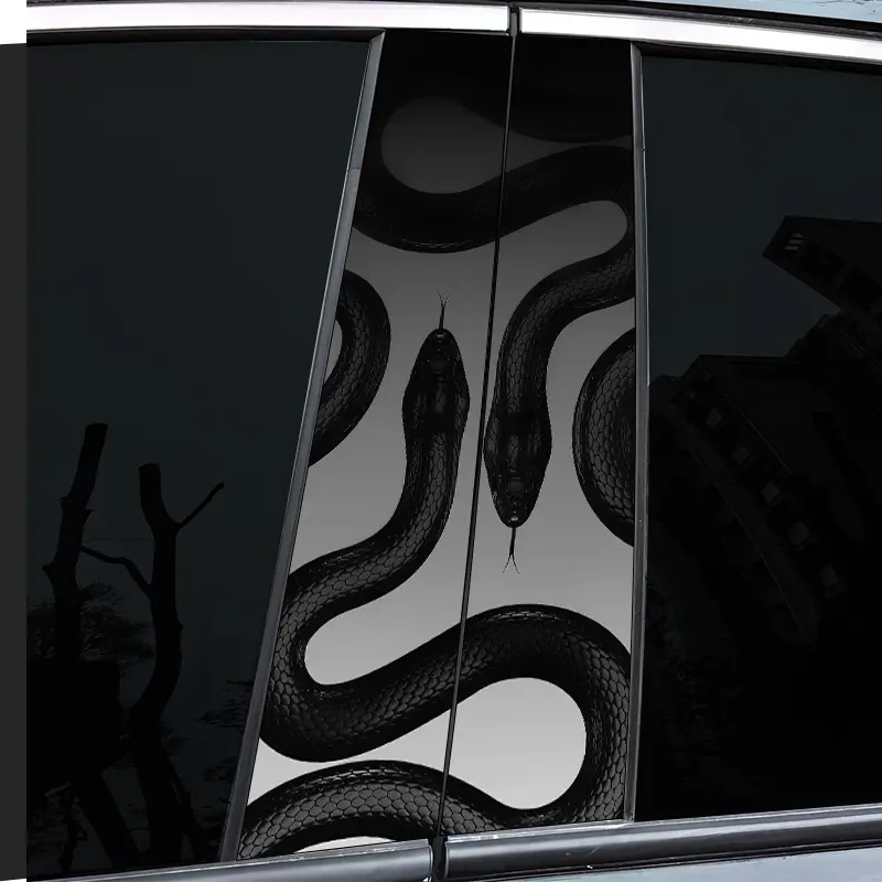2-Piece Black Snake-themed B-pillar car decal, durable vinyl, semi-matte, easy to attach - perfect for glass and metal surfaces, - as well as decorative laptops - helmets - motorcycles, Universal Car Sticker