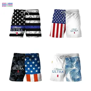 Michelob Ultra American Flag Swim Trunks, Patriotic 4th Of July Men's Hawaiian Board Shorts, Summer Beach & Pool Party Wear, Gift for Beer Lovers, Gift For Him
