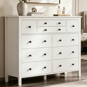 Loomie 47.2" 10-Drawer Dresser for Bedroom, Long Chest of Drawers with Metal Handles, Modern Storage Dresser TV Stand for Closet Living Room, White