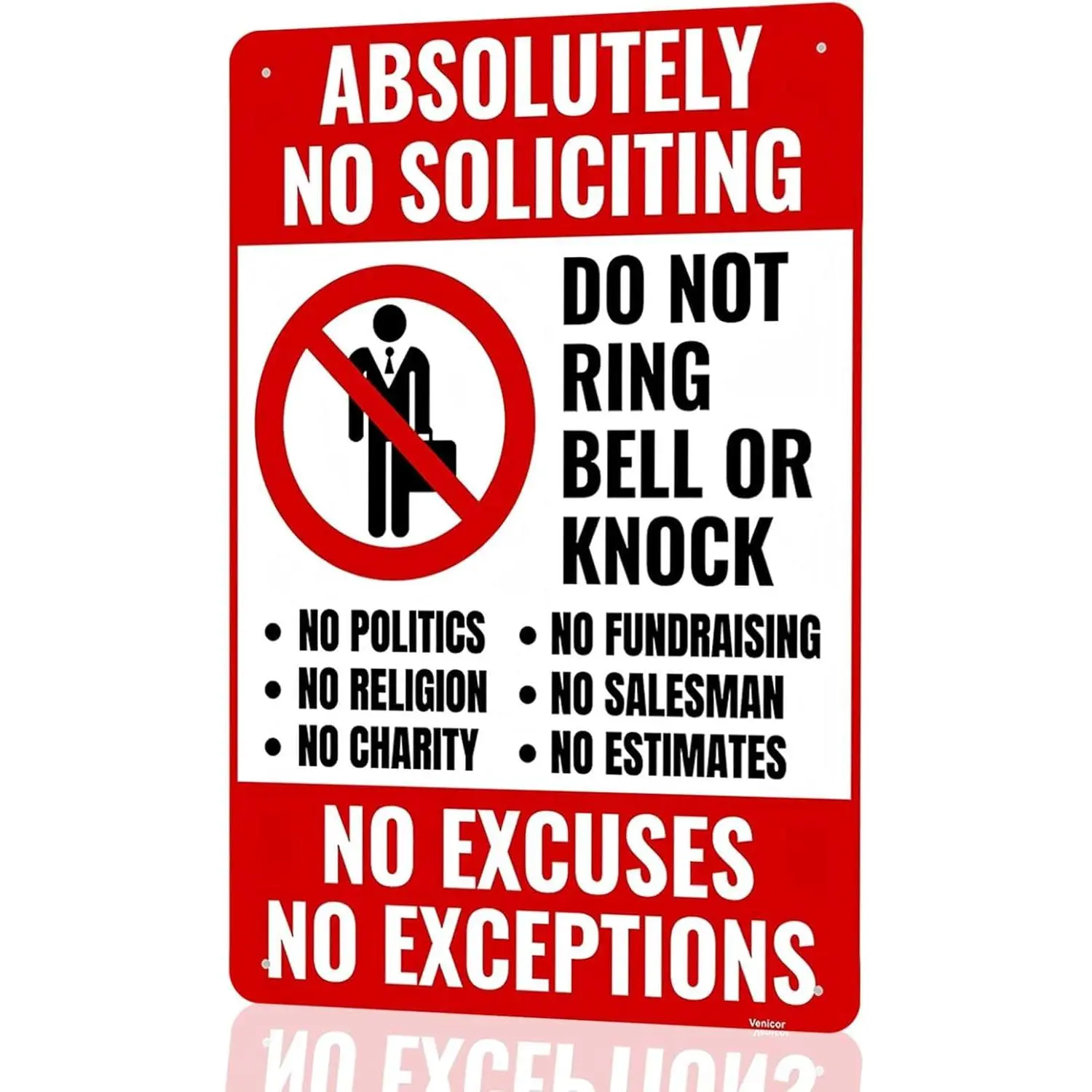 No Soliciting Sign - 12x8" Weatherproof Tinplate Door Sign, Do Not Knock Ring Doorbell, Thick Metal Yard Sign Indoor Home Decoration No Religion No Estimates No Fundraising No Charity Decorative, Retro Style, Modern