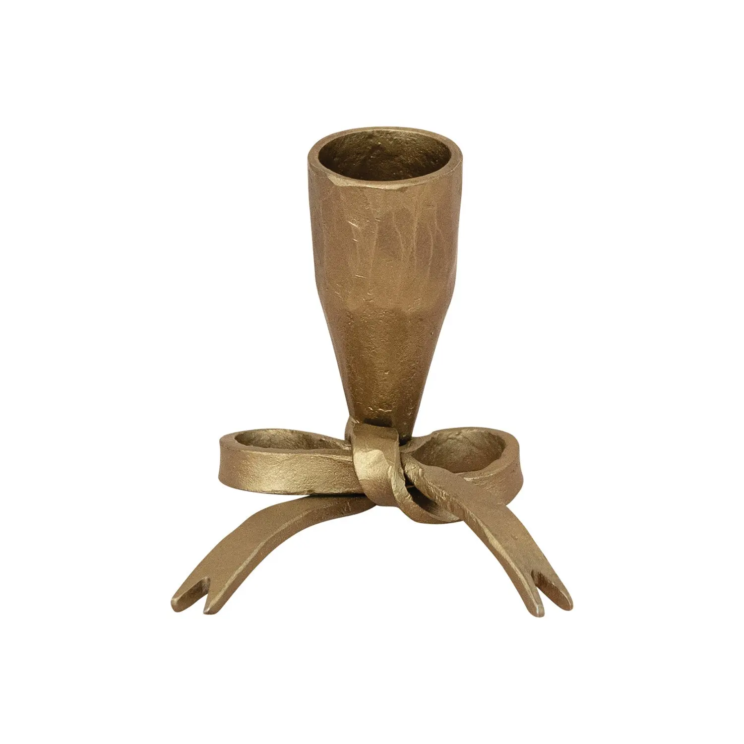 Hand-Forged Iron Bow-Shaped Taper Holder, Antique Gold Finish, Home Decor Vintage Candleholder