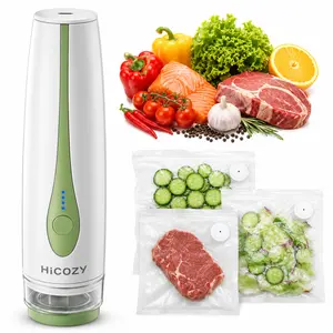 30 BPA-Free and Reusable Bags HiCOZY Vacuum Sealer for Food with Visible Water Tank, Powerful Compact Handheld Vacuum Sealer Machine with LED Battery Display, Green