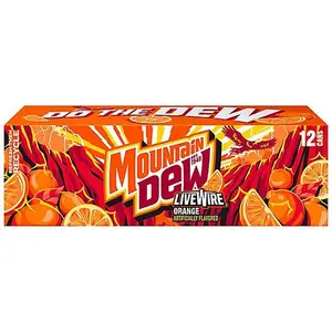 Mountain Dew Live Wire, Dew sparked with orange, 12-pack 12-ounce cans, Fridge Pack Shape