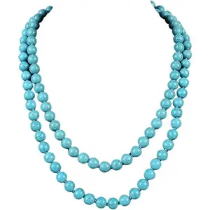 Long Turquoise Beaded Strand Necklace Endless Round Beads Multi Layer Heart Yoga Meditation Prayer Handmade Gemstone for Women Healing Aesthetic Jewelry