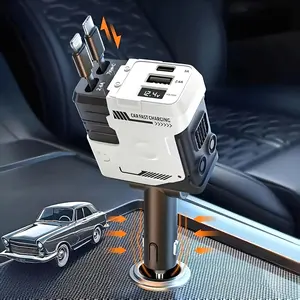 4-in-1 Fast Car Charger, Couple Super Mecha Style Charging Artifact with Retractable Plug, Ultra-Fast Charge for Cars and Mobile Phones, Equipped with Two Retractable Cables and Two USB Ports, Anti-Tangle Design, Lightweight Design for More Comfortable Us