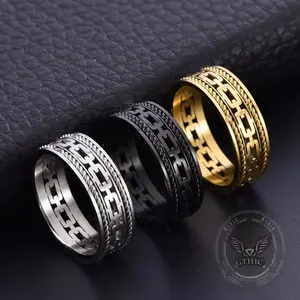 GTHIC Simple Chain Link Hollow Stainless Steel Ring Fashion Minimalist Jewelry for Men Women Birthday Gift