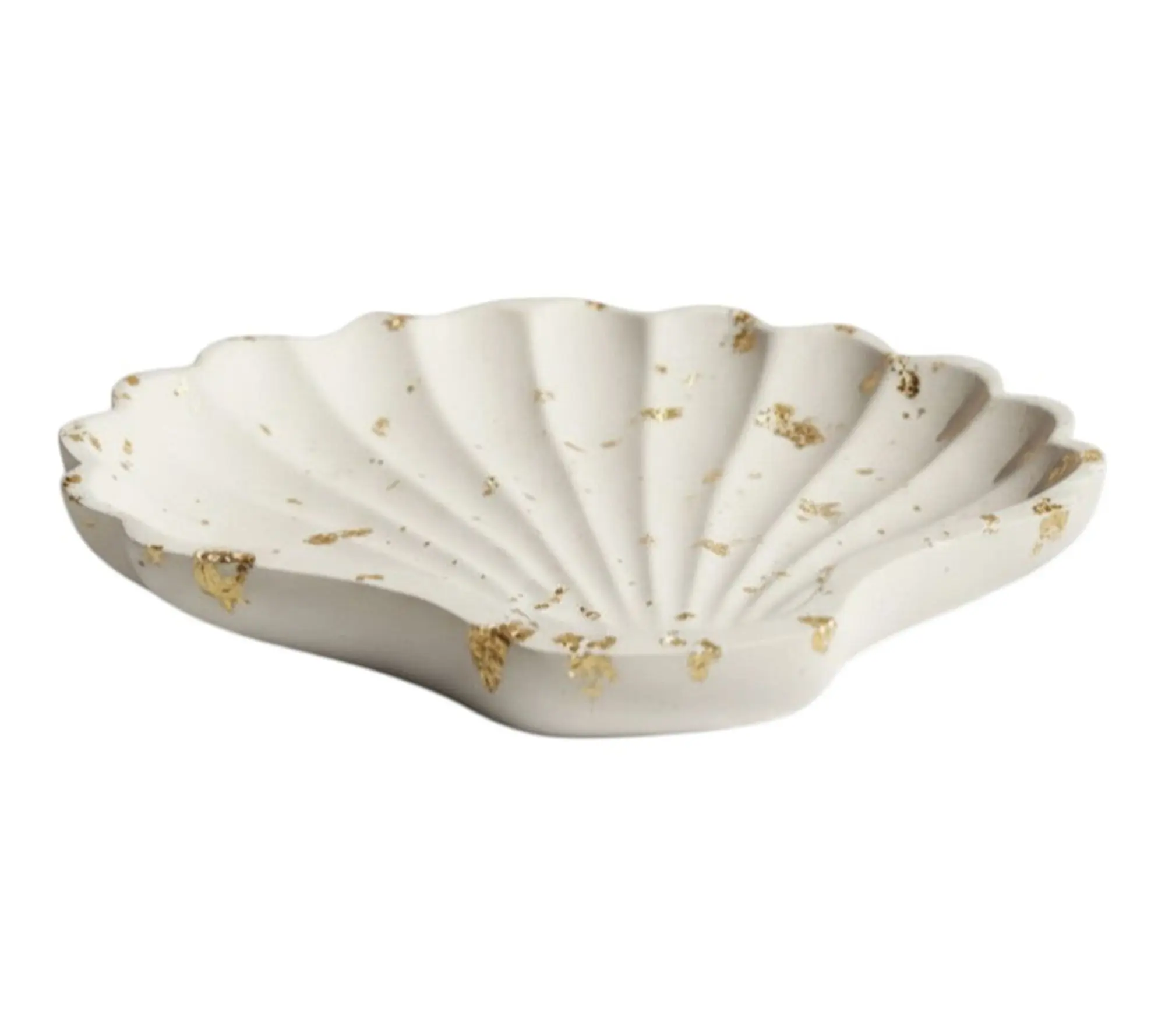 HomeRoots 4" White & Gold Resin Seashell Trinket Tray