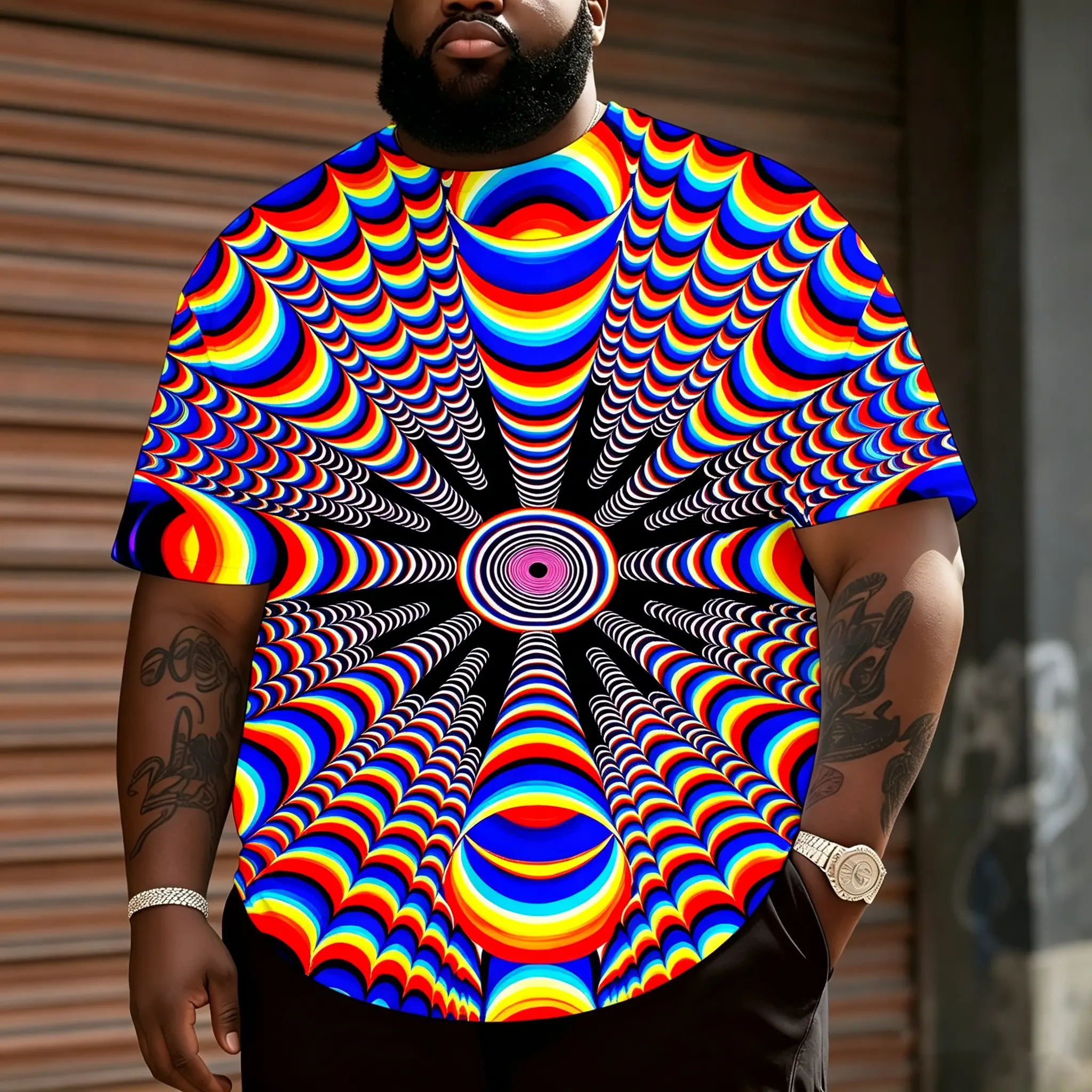 Men's Short-Sleeve 3D Print T-Shirt - Geometric Abstract Optical Illusion Design, Round Neck, Breathable, Machine Washable & Dry Cleanable, for Casual Wear & Artistic Expression