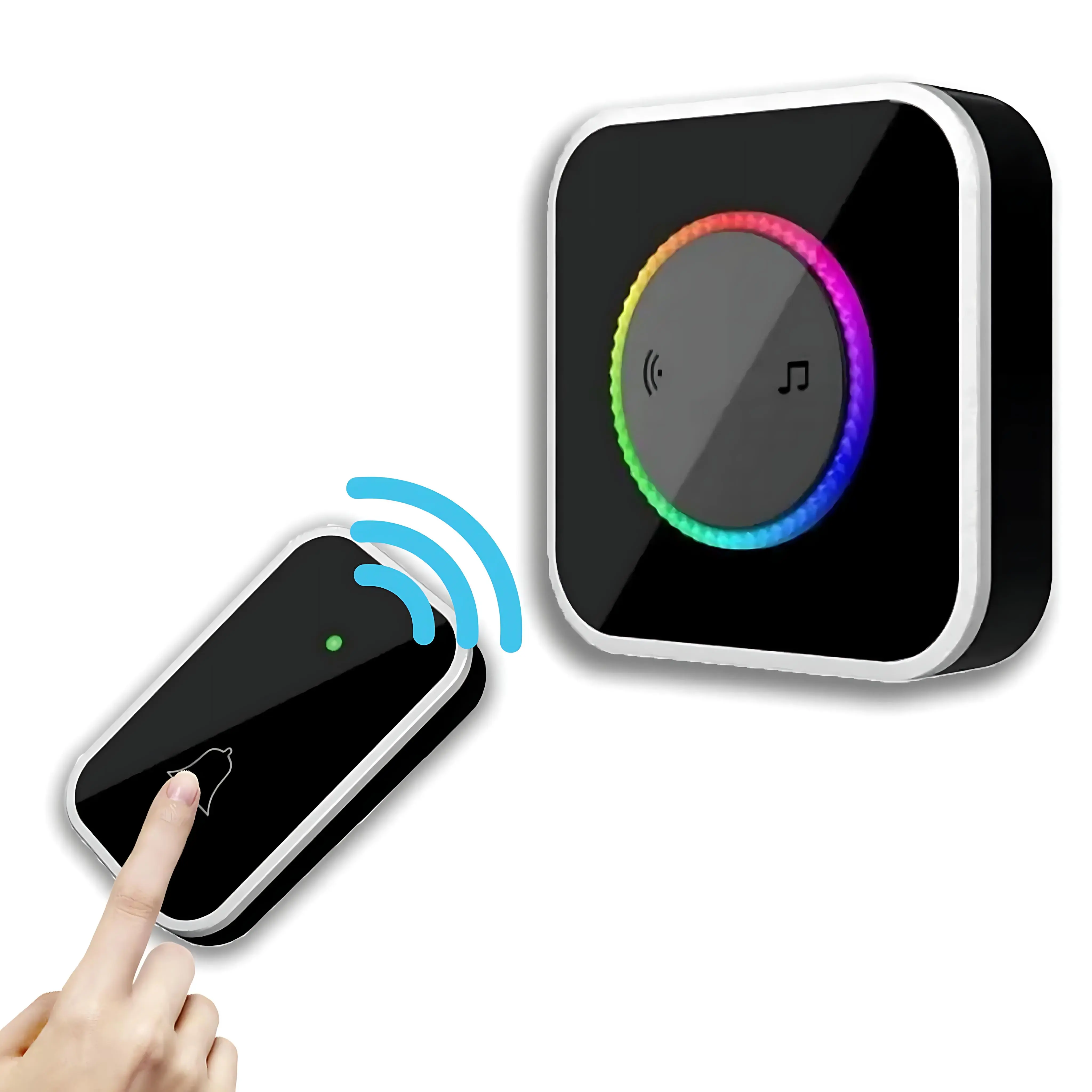 Wireless Doorbell Waterproof 1000FT Long Range Easy Installation Smart Doorbell Kit with 45/63 Chimes, Adjustable Volume, RGB Colorful LED Alert, Battery-Free Self Powered Door Bell for Home Office Apartment Classroom Hospital