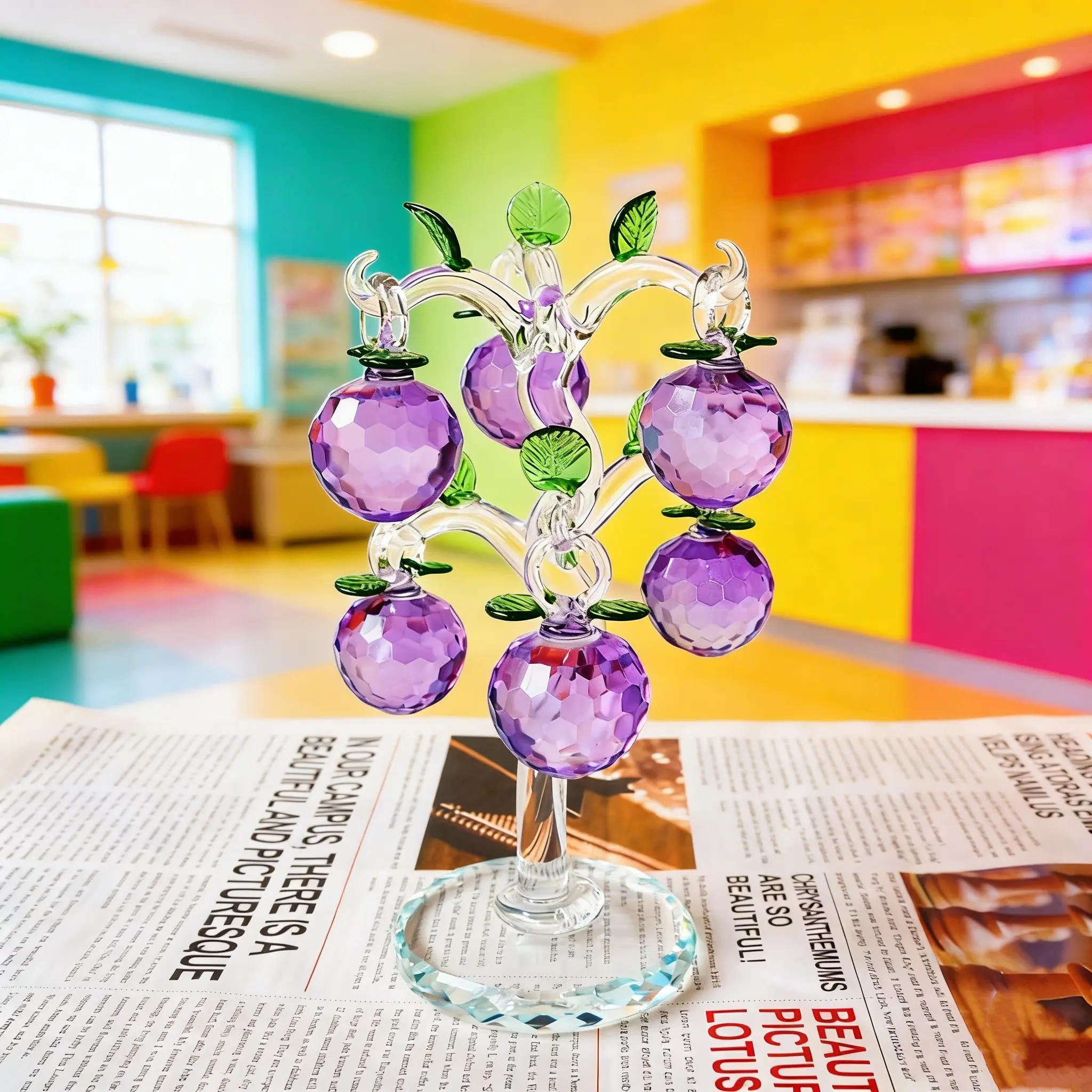 Elegant Crystal Glass Apple Tree Bonsai Ornament, Colorful Apples, Crystal Sphere, Transparent Base, Desktop Decoration, Wedding, Office Decor, Crystal Home Decor, Valentine Gift, Crystal Decorative Ornaments