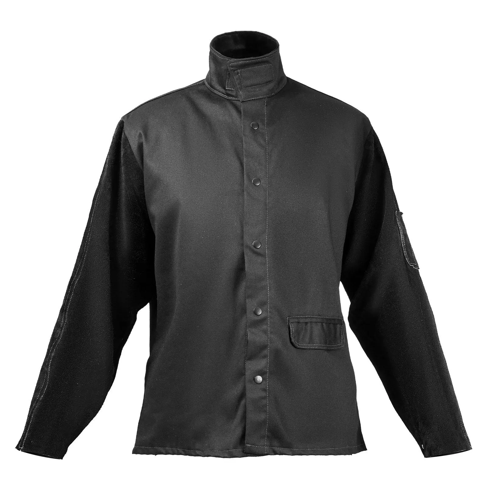 VEVOR Flame-Resistant Welder Jacket, L Size, Heavy Duty Cowhide Leather & 9oz FR Cotton, Adjustable Design with Snap Buttons, Pockets & Arc Protection, Heat Resistant