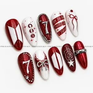 Red Chrome Press On Nails, Kpop Style, Glitter, 3D Bow, Rhinestone Set, Nail Art Kit Nail Box – FASTSHIPPING