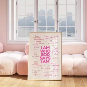 1pc Christian Affirmation Poster Compatible for Bible Verse Wall Art - Pink Scripture Decor, Godly Identity for & Young, Horizontal Ink Print Suitable for Church, Dorm, Prayer Room - Christian Gift, Unframed Art Wall Decoration