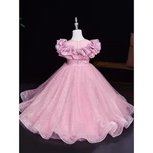 Girls' Pink Princess Dress Sleeveless Sequined Tulle Gown - Elegant Summer Party with Ruffled Detail, Perfect for Birthday, Youngsters Shower, Piano Performance, and Violin Hosting, Youngsters' Costume |   Elegant Party Attire |   Pure Color Design, Cute