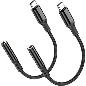 2Pack USB C to Aux, Male to Female 3.5mm Adapter with Nylon  for  S20 Ultra, USB C to Headphone Jack Adapter for  16/17 Pro, Pixel 4/4XL, Black