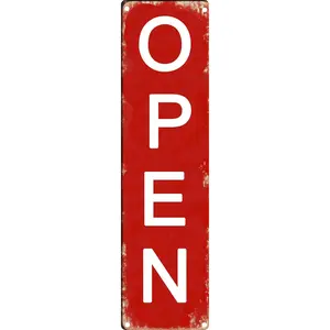 Vintage Tin OPEN Sign Retro Metal Sign,Suitable for home, cafe, club, bar, garden, beach home decoration Plaque 4x16 Inch Wall Room