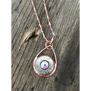 Rose gold 45 Auto Bullet teardrop Necklace with Crystal Center