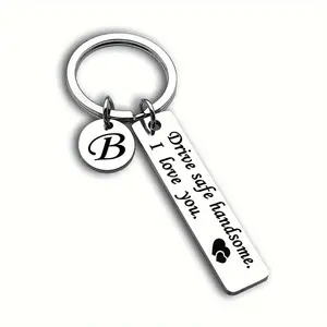 1pc 26 Letters Keychain Stainless Steel Long Driving Safety Keychain for Couple Husband Father Birthday Valentine'S Day Gift Keychain Parking Key
