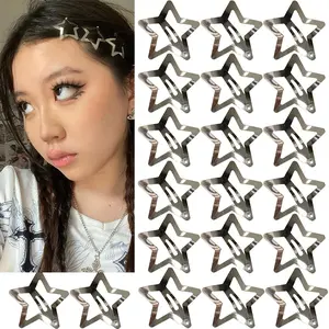 20pcs 1.22 inch Star Hair Clips Snap Star Hair Accessories Non-slip Star Hair Clips for Women Y2K Accessories Silver Metal Hair Clips Star Hair Clips