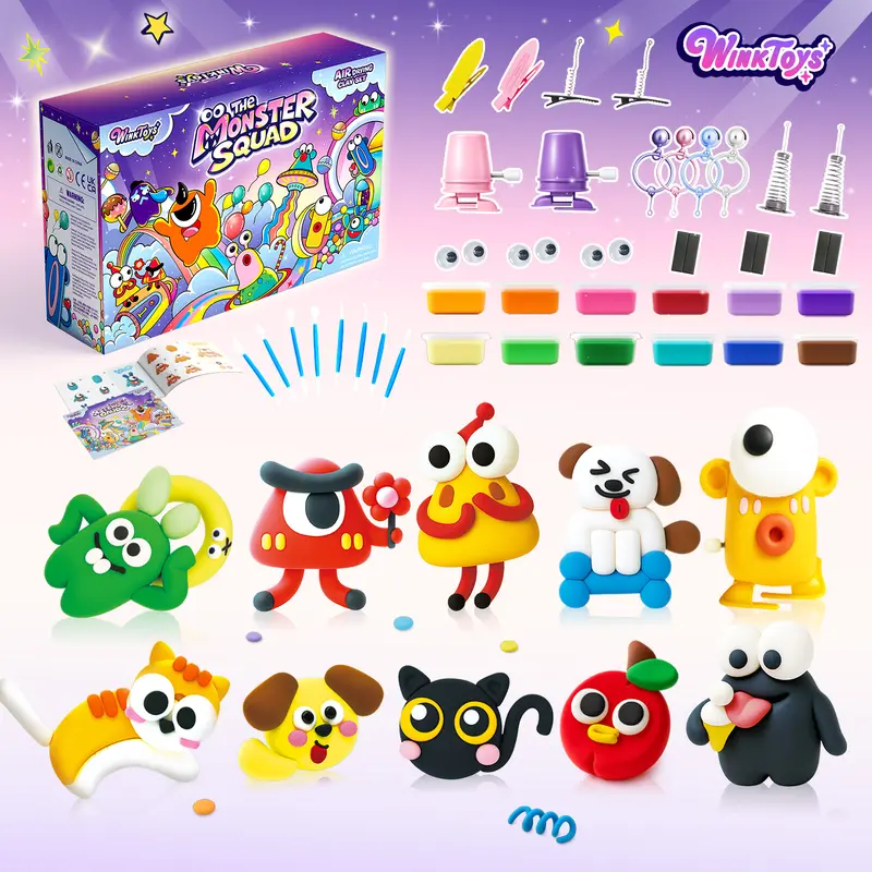 Air Drying Clay Set,Winktoys,30 Accessories, Soft Clay,Creative Clay, All Ages, DIY Keychain, DIY Fridge Magnet,Step-by-Step Tutorial, Perfect for Decorations & Festival Gifts, 7 Unique Series for Guided or Free Creation