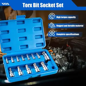 S2 Steel 13Pcs Torx Bit Socket Set, CR-V Sockets 1/4" 3/8" 1/2" Drive (T8-T70) Socket Kit