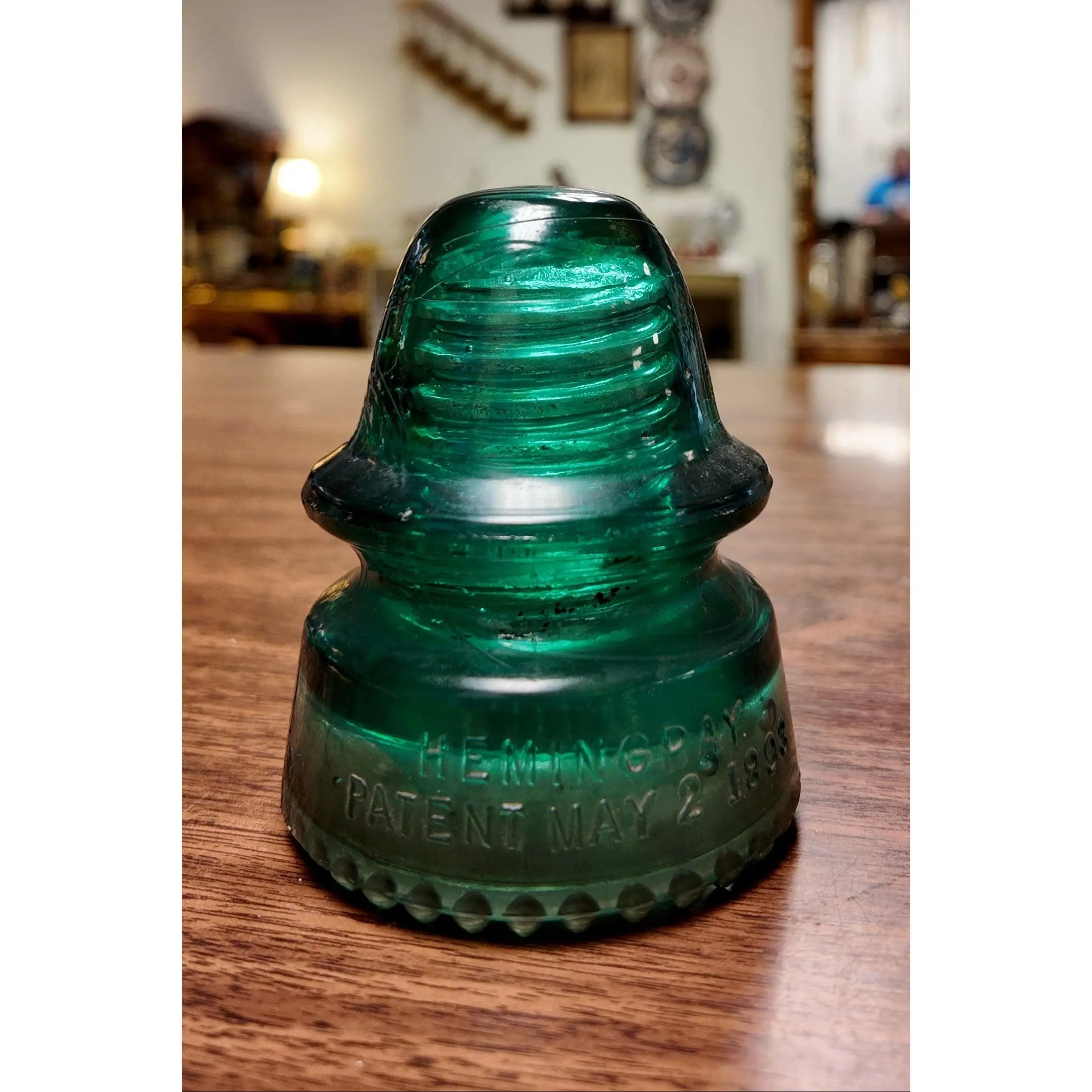 Antique Dark Green Emerald Hemingray No 19 Pressed Glass Insulator (Patent May 2 1893, CD 162) - Industrial, Heavy Weight, Corrugated Rim, Drip Points Decor, Gift for History Enthusiasts Paperweight, Rustic