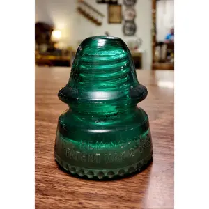 Antique Hemingray No 19 Glass Insulator Dark Green Emerald Patent May 2 1893, CD 162 Telegraph Telephone Electric Pole Glass, Industrial Decor Paperweight