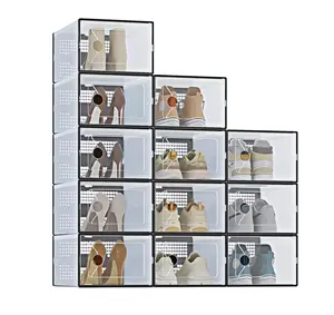 Stackable Shoe Storage Boxes 12 or 15 Pack, 9" or 10" Wide Plastic Shoe Organizer with Lids, Clear Front Sneaker Display Cases for Closet, Entryway & Under Bed, Black
