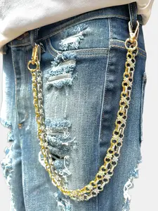 Men's Gold/Silver Iced-Out Floral Pattern Diamond Link Pant Chain – Stylish Accessory for Jeans