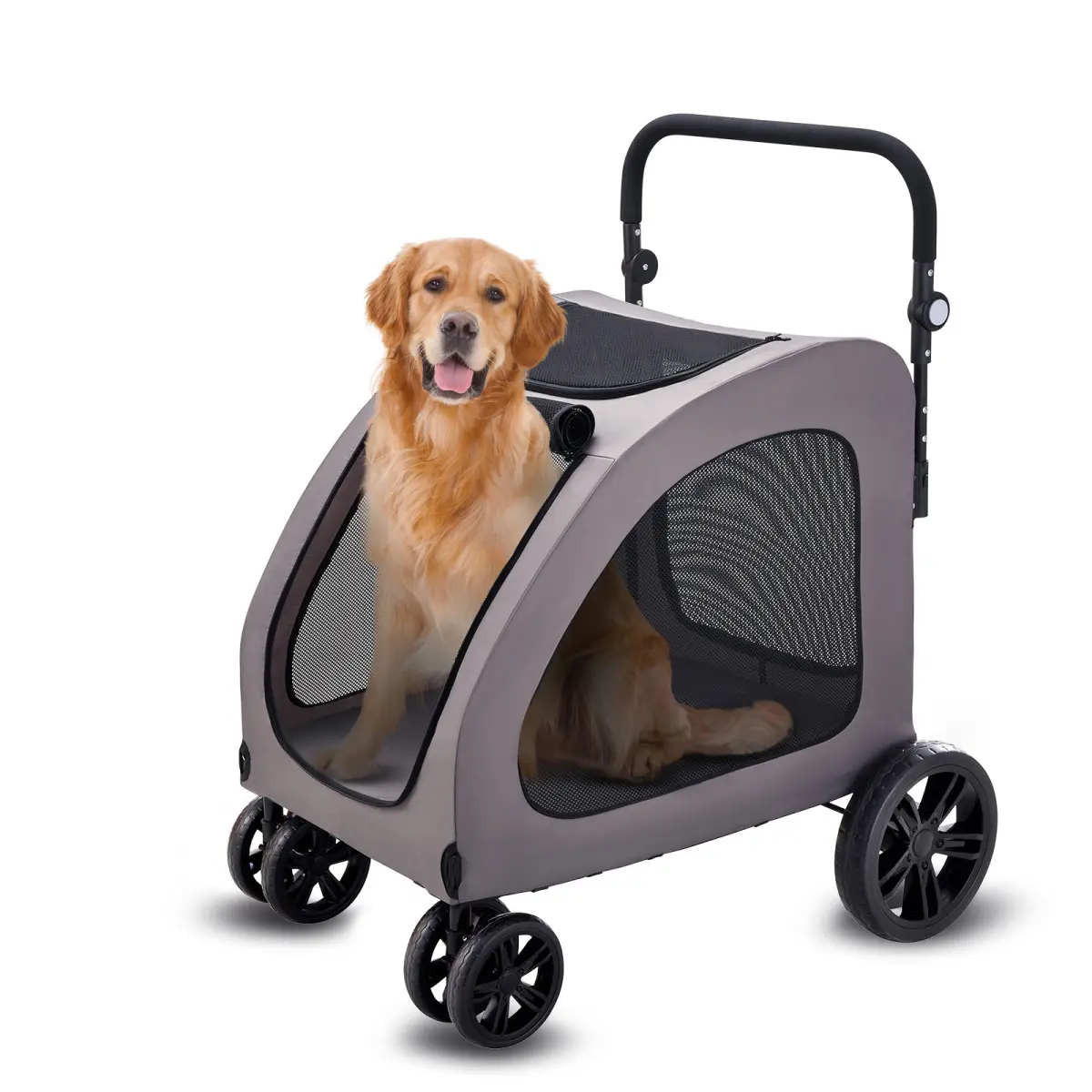 Aobtkel Heavy Duty Dog Stroller for Large Dogs up to 160 lbs, 4-Wheel XL Pet Stroller with 360° Swivel Front Wheels, 12" Rear Wheels, Link Brake, Breathable Mesh Windows, 600D Oxford Fabric, Portable Pet Carrier for Travel Walking Park Outdoor