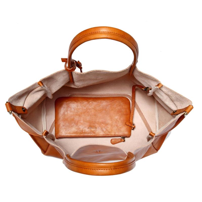 Old Trend Sprout Land Vegetable Dye Leather Tote w/ Zip Pouch