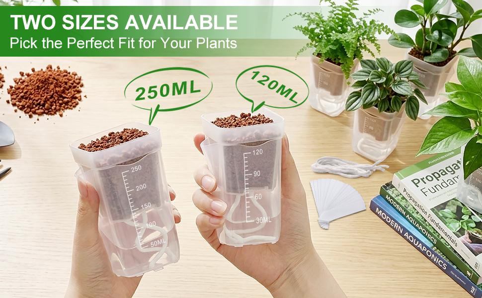 8 Pack 2" Mini Self Watering Pots for Indoor Plants,Small Clear Plastic Planters,Alocasia Corm Propagation,African Violet,Cutting,Seeding,Water Level Indicator,Drainage Hole,8 Plant Label outdoorfun