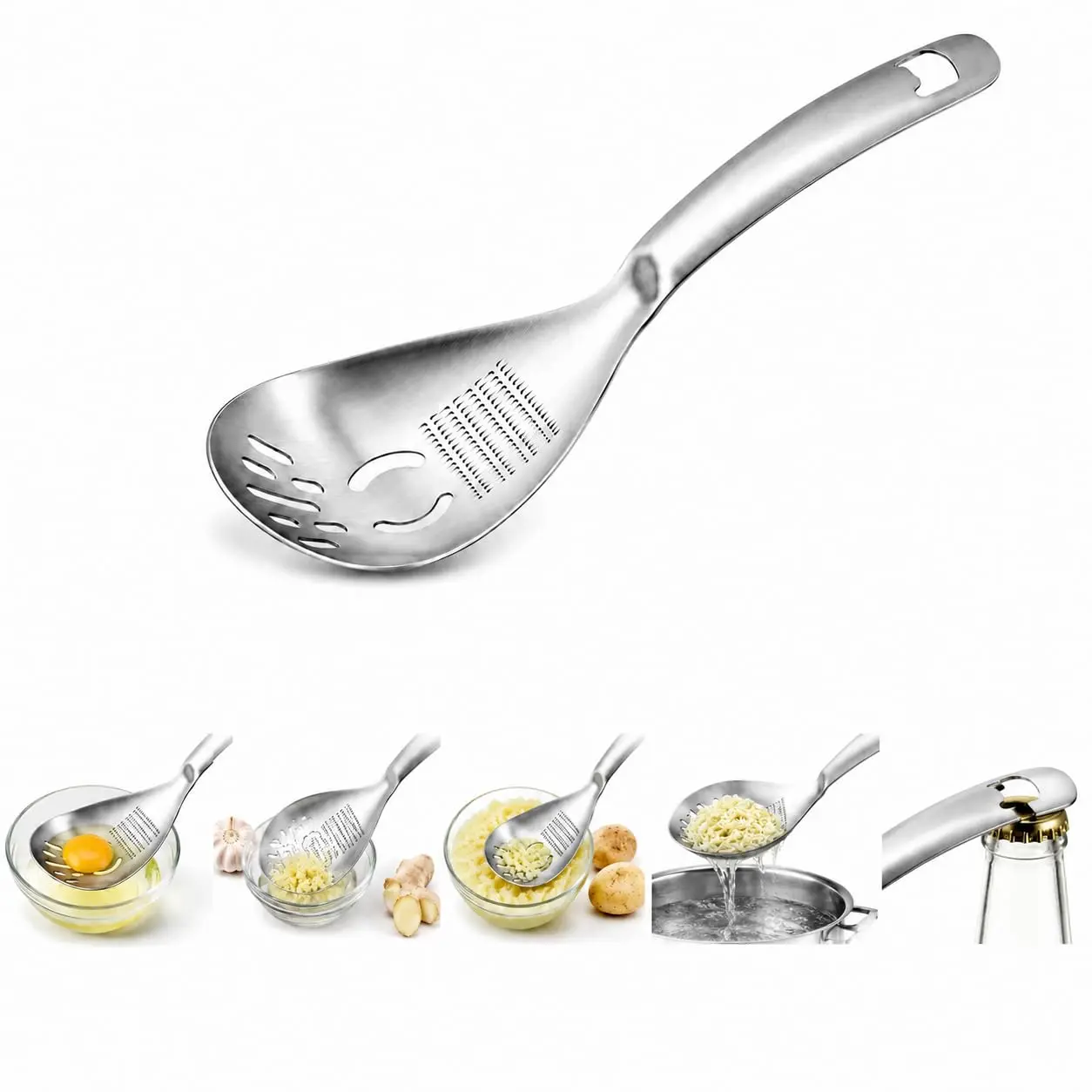 1.5mm Heavy Duty Food Grade Stainless Steel Potato Masher Set, Includes Slotted Spoon & Raw Egg Separator, Durable Kitchen Utensil for Mashing Potatoes, Avocados, Easy to Clean & Dishwasher Safe