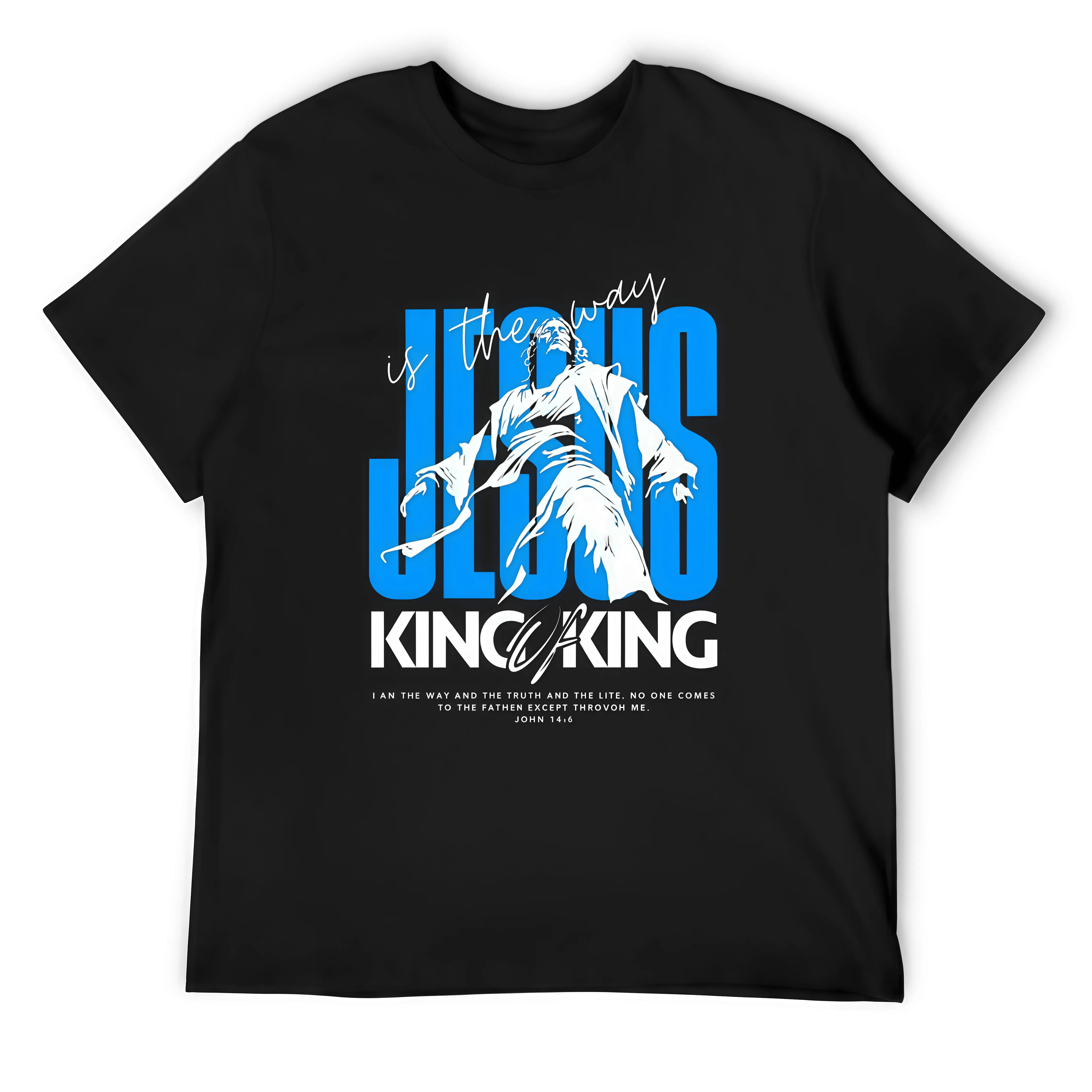 Men's Women's Christian Faith Tee, "Jesus is the Way" Graphic Shirt, Bible Verse Print "King of Kings", Bold Typography Cross Tee, Oversized Loose Cotton Top, Religious Streetwear Aesthetic Casual Tee