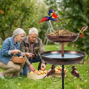 [Summervibes][petlovers] WIldpark 45 Inch Heavy-Duty Metal Double-Layer Bird Bath Tub, Large Capacity Water Feeding Basin, 9.8 Feet + 12 Inches, Stable 5-Claw Base, Durable Courtyard Decoration, Easy to Install and Clean, Multifunctional Bird Feeder. outd