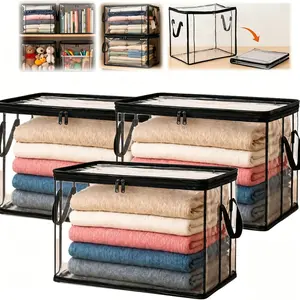 Large Transparent Thick Plastic Storage Box with Hinged Lid, Durable High-Capacity Organizer, Ideal for Home, Camping, Travel, Attic, Moving