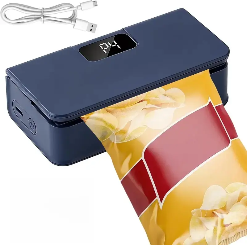 Mini Bag Sealer With Cutter, Portable USB Rechargeable Heat Sealing Machine for Snack Bags, Food Storage, Plastic Bags, Coffee Chips Pet Food Sealer Kitchen Gadget
