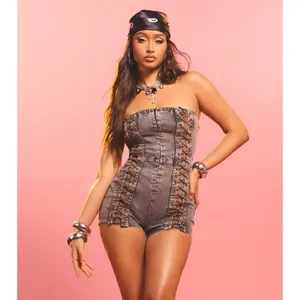 Desert Muse Lace-Up Denim Romper