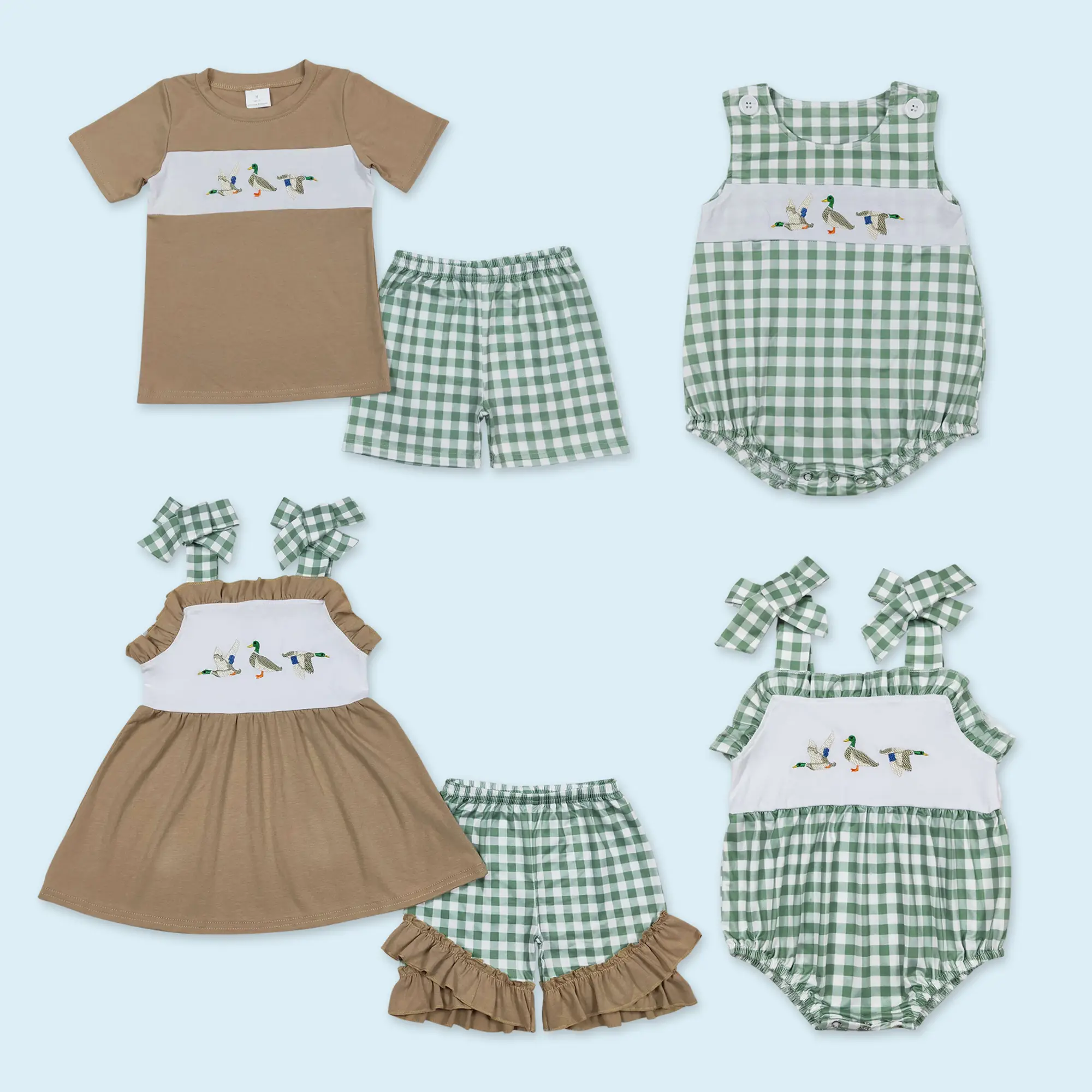 Embroidery mallard duck girls summer outfit
