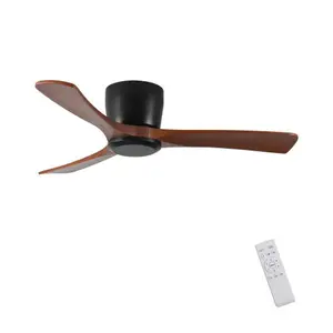 42 inch Black Wood Ceiling Fans with Lights and Remote, Modern Flush Mount Low Profile Ceiling Fan with Light, 8 Speed, Reversible DC Motor, for Bedroom/Outdoor/Farmhouse/PatiosOn-Site