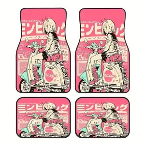 Set of four rubber floor mats with Japanese anime characters, universally fitting, easy to clean and suitable for front and rear seats