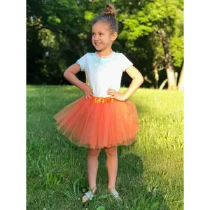 Orange Tutu Skirt for Girls – 3-Layer Tulle Ballet, Dance, and Dress-Up Costume Skirt